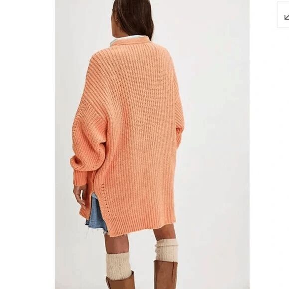 Free People Peach Orange Nightingale Chunky Long Cardigan Sweater Small NWOT - Picture 9 of 11
